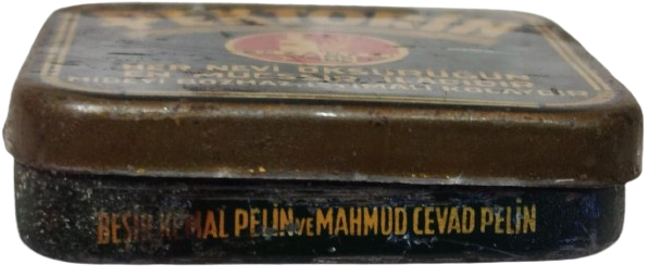 1934-1940 DÖNEMİ ORİJİNAL PEKTORİN TENEKE KUTU BEŞİR KEMAL PELİN & MAHMUD CEVAD PELİN ECZANE DAMGALI ÇOK NADİR