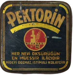 1934-1940 DÖNEMİ ORİJİNAL PEKTORİN TENEKE KUTU BEŞİR KEMAL PELİN & MAHMUD CEVAD PELİN ECZANE DAMGALI ÇOK NADİR