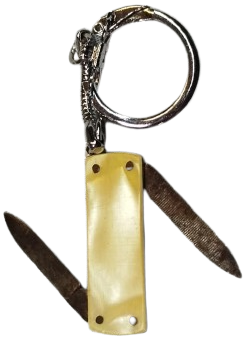 960-70 DÖNEMİ SEDEF KAPLAMA ÇİFT AĞIZLI MİNYATÜR ÇAKI ANAHTARLIK  6 CM KAPALI HALİ TAM KOLEKSİYONLUK