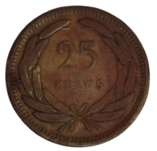 1956 TC 25 KURUŞ TÜRKİYE CUMHURİYETİ PİRİNC 14.376.000 ADET DARPEDİLMİSTİR