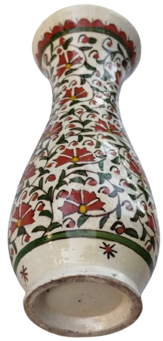 1920-1940 DÖNEMİ KÜTAHYA EL ÇİZİM KARANFİL DESENLİ ÇİNİ VAZO TAMAMEN EL BOYAMA  NADİR