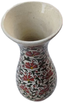 1920-1940 DÖNEMİ KÜTAHYA EL ÇİZİM KARANFİL DESENLİ ÇİNİ VAZO TAMAMEN EL BOYAMA  NADİR