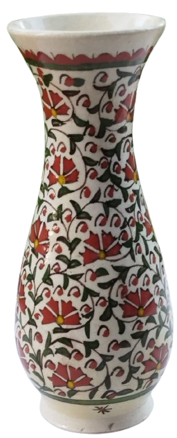 1920-1940 DÖNEMİ KÜTAHYA EL ÇİZİM KARANFİL DESENLİ ÇİNİ VAZO TAMAMEN EL BOYAMA  NADİR