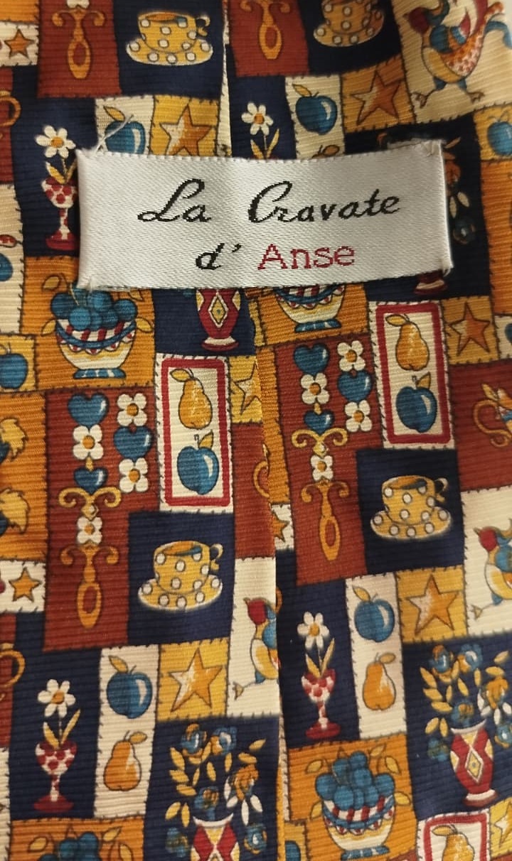 LA CRAVATE D'ANSE İTALY  LÜKS VİNTAGE %100 İPEK SANATSAL BLOK DESENLİ KRAVAT BOYUN BAĞI