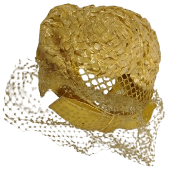 1940  VINTAGE RAFFIA (PALMİYE LİFİ) VEYA STRAW (SAMAN) PİLLBOX FASCINATOR TİPİ BAYAN ŞAPKASIDIR.