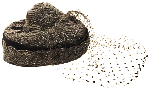 1950 SAPKA VINTAGE SİYAH PILLBOX (KUTU ŞAPKA) VEYA COCKTAIL FASCINATOR TİPİ BAYAN GECE ŞAPKASIDIR