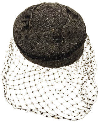 1950 SAPKA VINTAGE SİYAH PILLBOX (KUTU ŞAPKA) VEYA COCKTAIL FASCINATOR TİPİ BAYAN GECE ŞAPKASIDIR