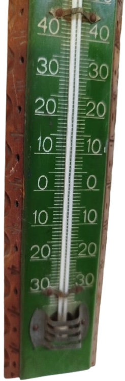 1940 AHSAP TERMOMETRE EV İCİ SICAKLIK SOGUKLUK OLCER DERECE CAM CUBUK İCERSİNDE KIRMIZI CIVA