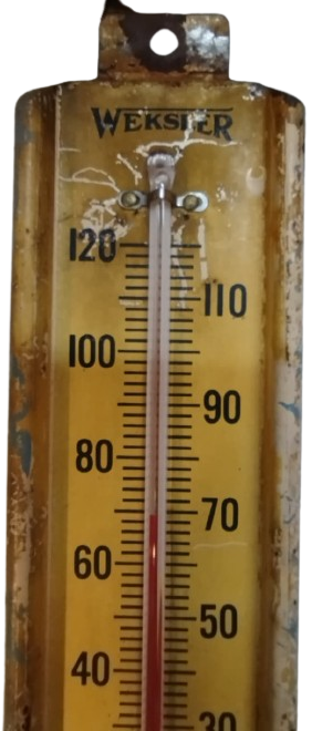 1920 METAL TERMOMETRE EV İCİ SICAKLIK SOGUKLUK OLCER DERECE CAM CUBUK İCERSİNDE KIRMIZI CIVA