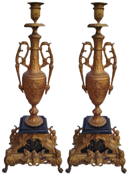 BÜYÜK BOY FRANSIZ GARNITURE SETİ: MERMER KAİDELİ ARP ÇALAN KIZ TEMALI MÜZİKAL ŞÖMİNE SAATİ VE İKİ ADET ŞAMDAN