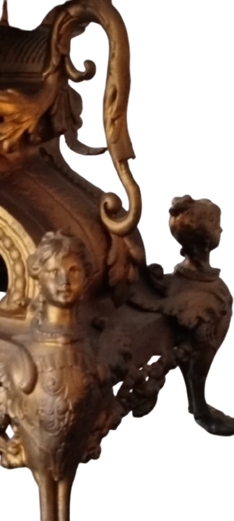 BÜYÜK BOY FRANSIZ GARNITURE SETİ: MERMER KAİDELİ ARP ÇALAN KIZ TEMALI MÜZİKAL ŞÖMİNE SAATİ VE İKİ ADET ŞAMDAN