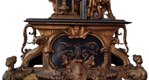 BÜYÜK BOY FRANSIZ GARNITURE SETİ: MERMER KAİDELİ ARP ÇALAN KIZ TEMALI MÜZİKAL ŞÖMİNE SAATİ VE İKİ ADET ŞAMDAN