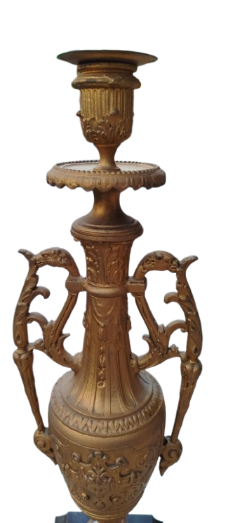 BÜYÜK BOY FRANSIZ GARNITURE SETİ: MERMER KAİDELİ ARP ÇALAN KIZ TEMALI MÜZİKAL ŞÖMİNE SAATİ VE İKİ ADET ŞAMDAN