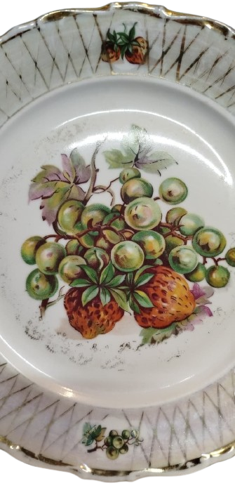 ANTİKA CZECHOSLOVAKIA ÜRETİMİ, MEYVE TEMALI, MİNELİ VE YALDIZLI PORSELEN DUVAR TABAK