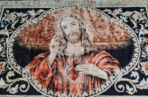 NADİR VE MANEVİ DEĞERİ YÜKSEK HZ. İSA FLOS EL TEZGAH DOKUMA  SACAKLI DUVAR HALI SI