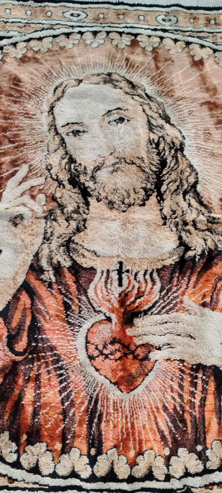 NADİR VE MANEVİ DEĞERİ YÜKSEK HZ. İSA FLOS EL TEZGAH DOKUMA  SACAKLI DUVAR HALI SI