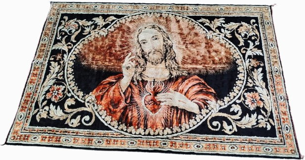 NADİR VE MANEVİ DEĞERİ YÜKSEK HZ. İSA FLOS EL TEZGAH DOKUMA  SACAKLI DUVAR HALI SI