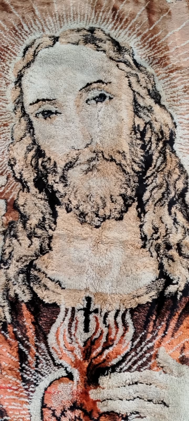 NADİR VE MANEVİ DEĞERİ YÜKSEK HZ. İSA FLOS EL TEZGAH DOKUMA  SACAKLI DUVAR HALI SI