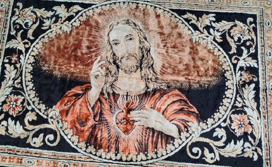 NADİR VE MANEVİ DEĞERİ YÜKSEK HZ. İSA FLOS EL TEZGAH DOKUMA  SACAKLI DUVAR HALI SI