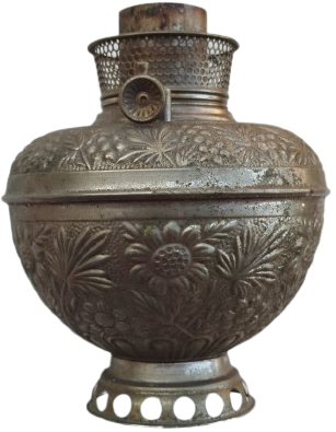 NADİR ANTİKA OSMANLI DÖNEMİ EL İŞÇİLİĞİ KABARTMA BAKIR GAZ LAMBASI HAZNESİ