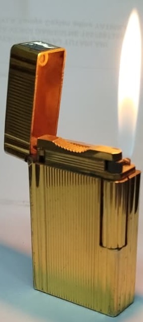 ORJINAL S.T. DUPONT MODEL LIGNE 1 PARİS MADE IN FRANCE ALTIN KAPLAMA DESEN VERTICAL LINES GAZLI TASLI MEKANİK CAKMAK SORUNSUZ