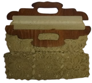 1960 AHŞAP SAPLI NOSTALJİK EL DOKUMA VE TIĞ İŞİ ÖZEL TASARIM EL ÇANTASI