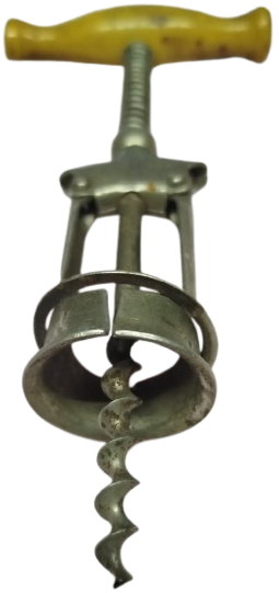 1950 ANTİKA AHŞAP SAPLI ÇİFT KANATLI MEKANİZMALI METAL ŞARAP MANTAR AÇACAĞI TİPİ KORKULUKLU TİRBUŞON