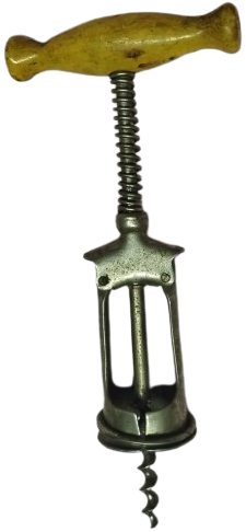 1950 ANTİKA AHŞAP SAPLI ÇİFT KANATLI MEKANİZMALI METAL ŞARAP MANTAR AÇACAĞI TİPİ KORKULUKLU TİRBUŞON
