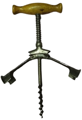 1950 ANTİKA AHŞAP SAPLI ÇİFT KANATLI MEKANİZMALI METAL ŞARAP MANTAR AÇACAĞI TİPİ KORKULUKLU TİRBUŞON