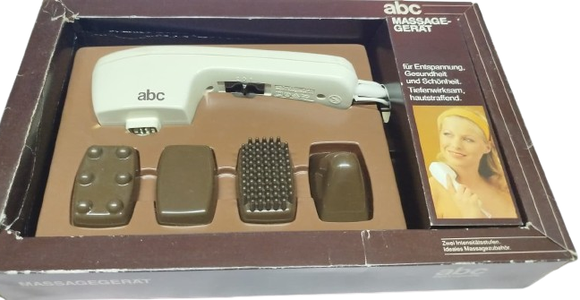 ABC MASSAGEGERAET 412 VİBRASYONLU MASAJ ALETİ - BATI ALMANYA ÜRETİMİ 4 BAŞLIKLI NOSTALJİK KİŞİSEL BAKIM SETİ