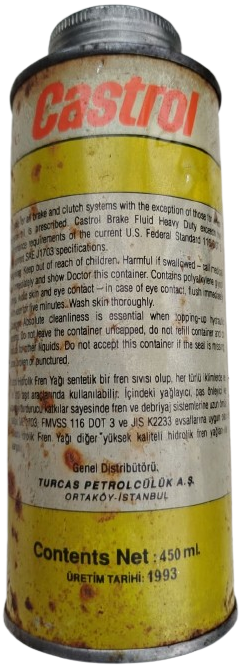 1993 CASTROL HEAVY DUTY FREN HİDROLİK YAĞI 93 ÜRETİMİ ANTİKA KOLEKSİYONLUK TENEKE KUTU 450 ML