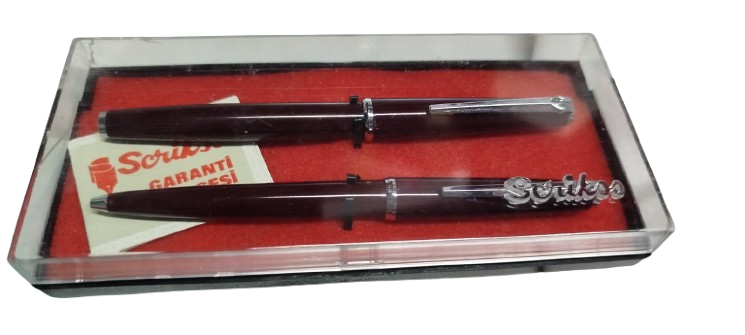 SCRİKSS TAKIM 33 VİNTAGE BORDO RENK DOLMA VE TÜKENMEZ KALEM SETİ ORİJİNAL KUTUSUNDA