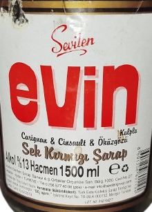 SEVILEN EVIN 1500 ML KULPLU SİSEDE SEK KIRMIZI SARAP TURK SARAAPCILIK KLASIGI BOS SİSE