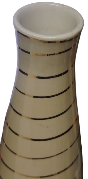 1960 ECZACIBASI SERAMIK VAZO UZERİ EL CİZİM ALTIN YALDIZLI VE CIZGILI RETRO TASARIM VAZO