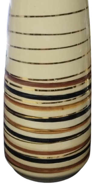 1960 ECZACIBASI SERAMIK VAZO UZERİ EL CİZİM ALTIN YALDIZLI VE CIZGILI RETRO TASARIM VAZO