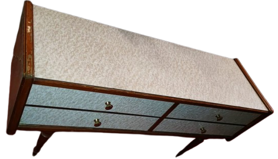 1950  VINTAGE MID CENTURY MODERN 4 CEKMECELI DRESUAR KONSOL KOMPLE MASIF UZERİ KREM FORMIKA