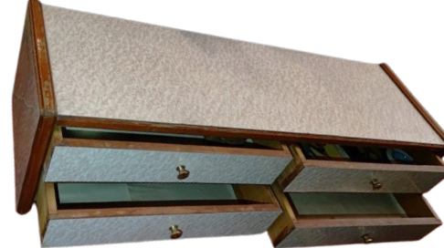 1950  VINTAGE MID CENTURY MODERN 4 CEKMECELI DRESUAR KONSOL KOMPLE MASIF UZERİ KREM FORMIKA