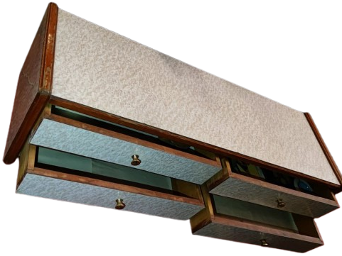 1950  VINTAGE MID CENTURY MODERN 4 CEKMECELI DRESUAR KONSOL KOMPLE MASIF UZERİ KREM FORMIKA