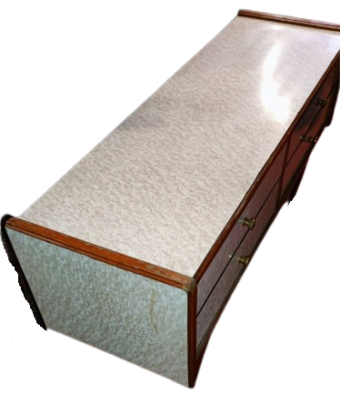 1950  VINTAGE MID CENTURY MODERN 4 CEKMECELI DRESUAR KONSOL KOMPLE MASIF UZERİ KREM FORMIKA