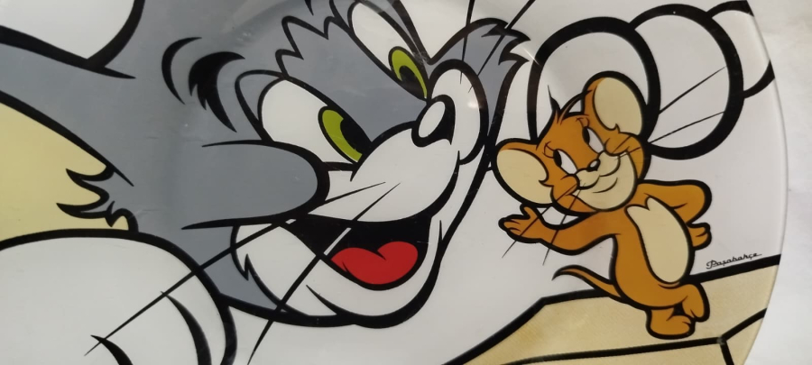 1990 PAŞABAHÇE LİSANSLI VİNTAGE TOM VE JERRY NOSTALJİK CAM TABAK KASE VE KOLEKSİYON ÜRÜNÜ