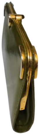 1950 LERDEN KALMA ALTIN RENK METAL ÇERÇEVELİ MANDALLI YEŞİL DERİ EL ÇANTASI BAYAN CANTA YESİL DERİ