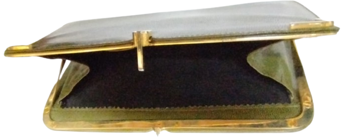 1950 LERDEN KALMA ALTIN RENK METAL ÇERÇEVELİ MANDALLI YEŞİL DERİ EL ÇANTASI BAYAN CANTA YESİL DERİ