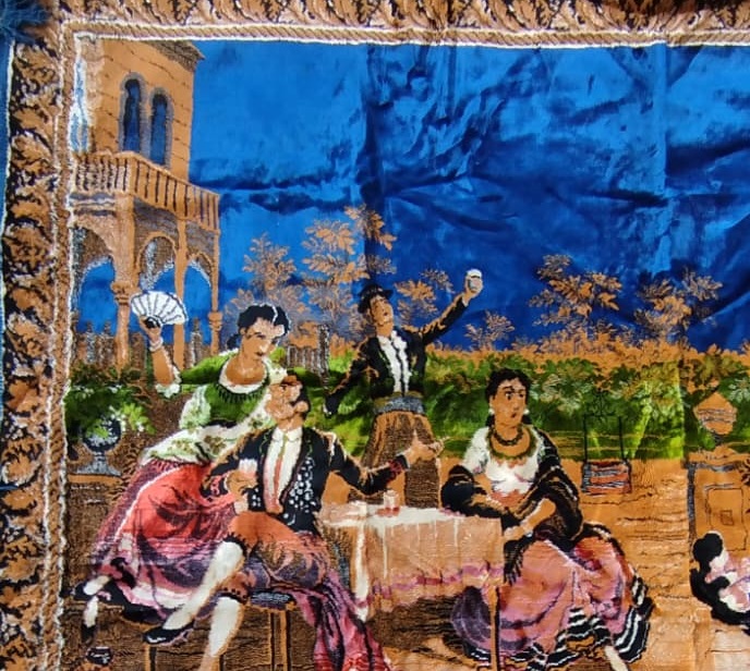 1970 İSPANYOL ESİNTİLİ FLAMENKO TEMALI NOSTALJİK FLOS KADİFE DUVAR HALISI