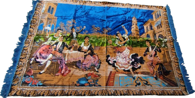 1970 İSPANYOL ESİNTİLİ FLAMENKO TEMALI NOSTALJİK FLOS KADİFE DUVAR HALISI