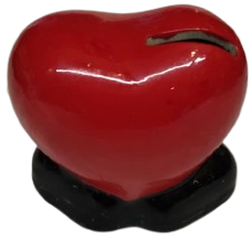 1990 EL BOYAMASI SERAMİK KALP FİGÜRLÜ KUMBARA ALTI ACILIR KAPANIR KAPAKLI KUMBARA