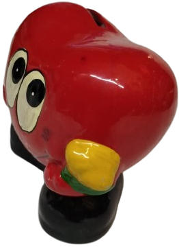 1990 EL BOYAMASI SERAMİK KALP FİGÜRLÜ KUMBARA ALTI ACILIR KAPANIR KAPAKLI KUMBARA