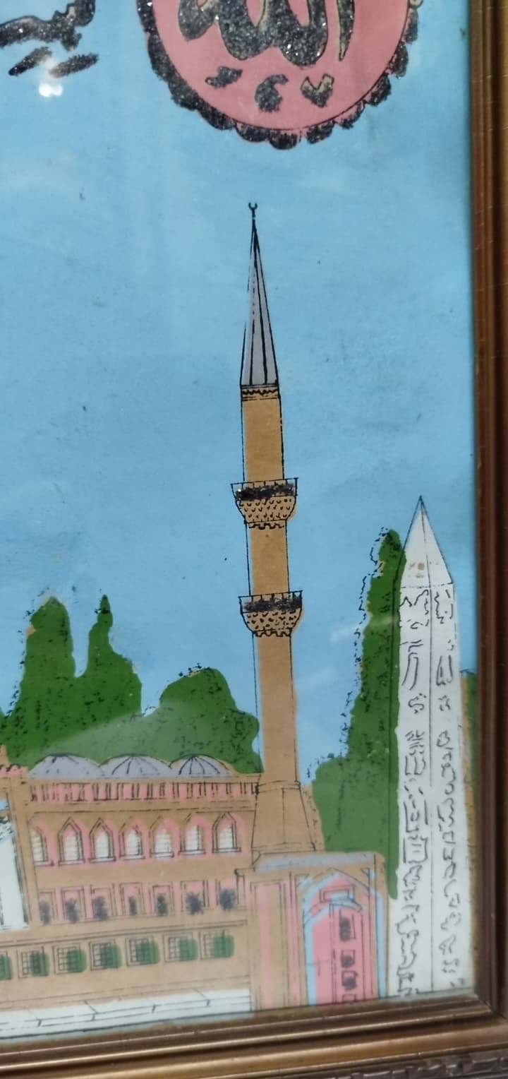 1950 SULTANAHMET CAMİİ VE MEYDANI CAMLI ORJINAL CERCEVESİNDE TAS BASKI 