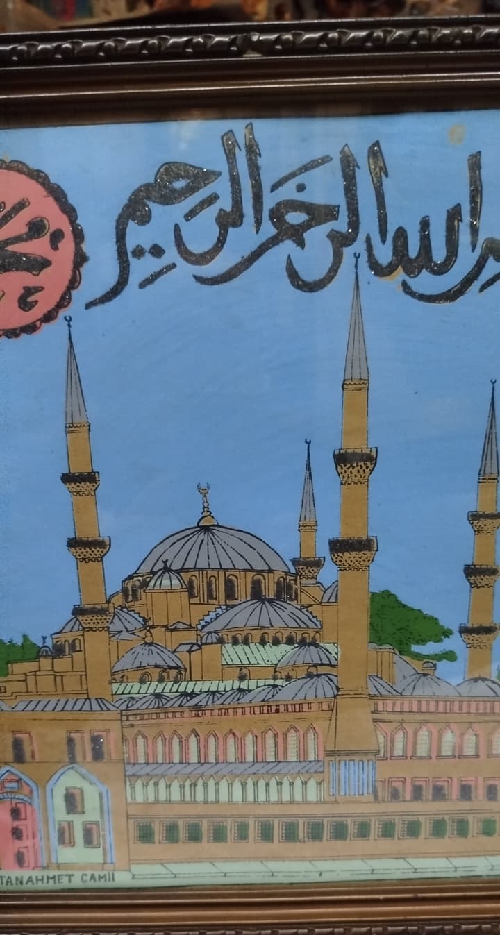 1950 SULTANAHMET CAMİİ VE MEYDANI CAMLI ORJINAL CERCEVESİNDE TAS BASKI 