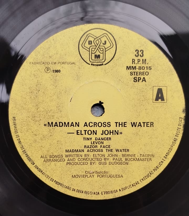 ELTON JOHN  MADMAN ACROSS THE WATER 1971 ALMANYA BASKI 33 LUK LP PLAK