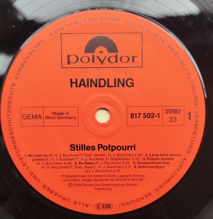 HAINDLING STILLES POTPOURRI 1984 BATI ALMANYA BASKI ORİJİNAL 33 LUK PLAK